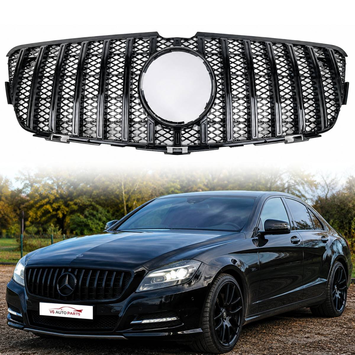 For Mercedes R-Class W251 GT Grille – Gloss Black Front Radiator (2011–2017, AMG R63 / R280CDI)