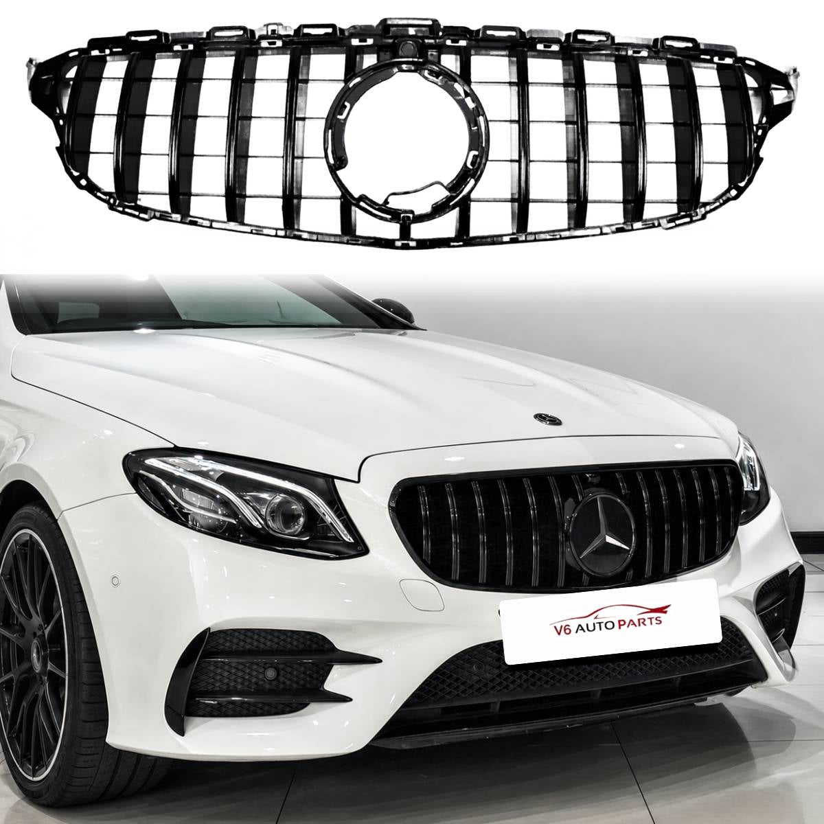GT‑Style Gloss Black Front Radiator Grille for Mercedes‑Benz C‑Class W205 (2018‑2020 | C200, C43 AMG)