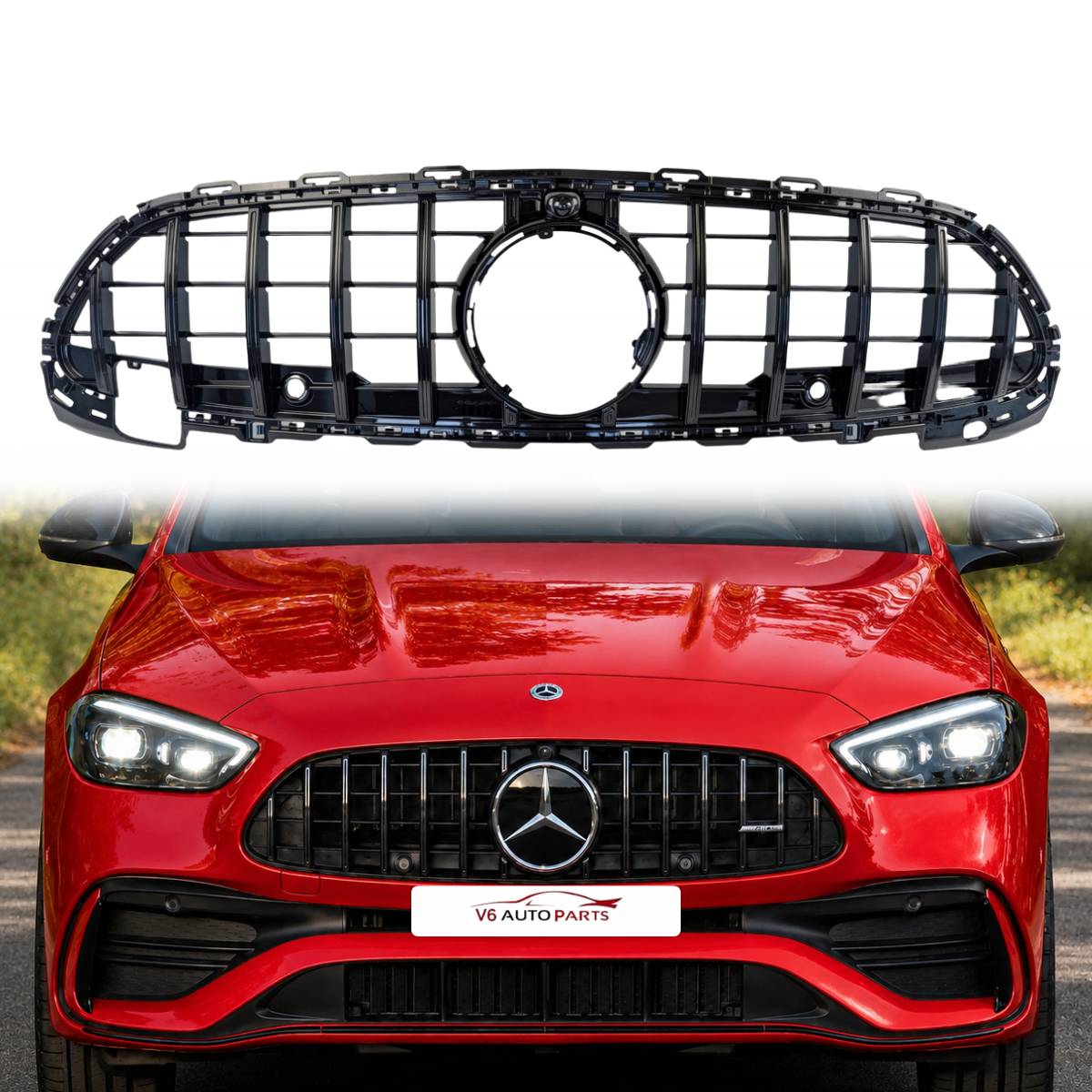 For Mercedes-Benz C-Class W206 (2020–2023) Sport Panamericana GT Front Radiator Grille – Gloss Black