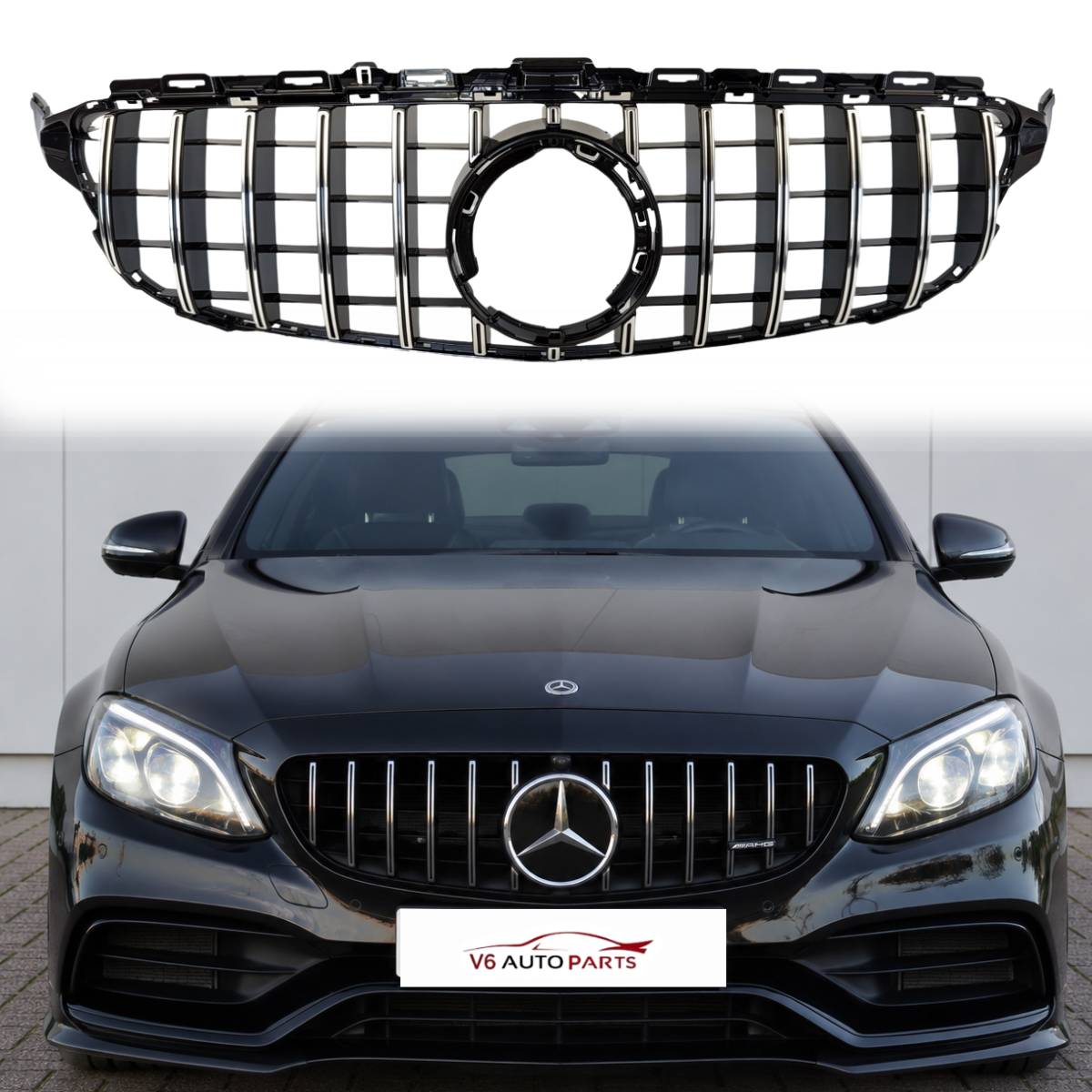 Front Radiator Panamericana Chrome Grille – Mercedes C‑Class A205 C300 C180d C43 GTR (2018–2020)