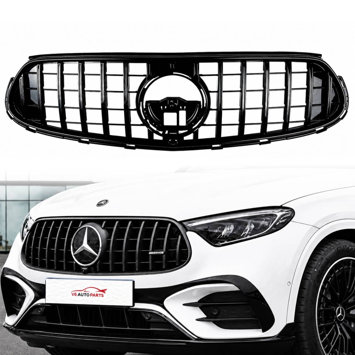 For Mercedes-Benz GLC-Class X254/C254 Front Radiator Black Sport AMG Line Grille (GLC43, 2023–2025)