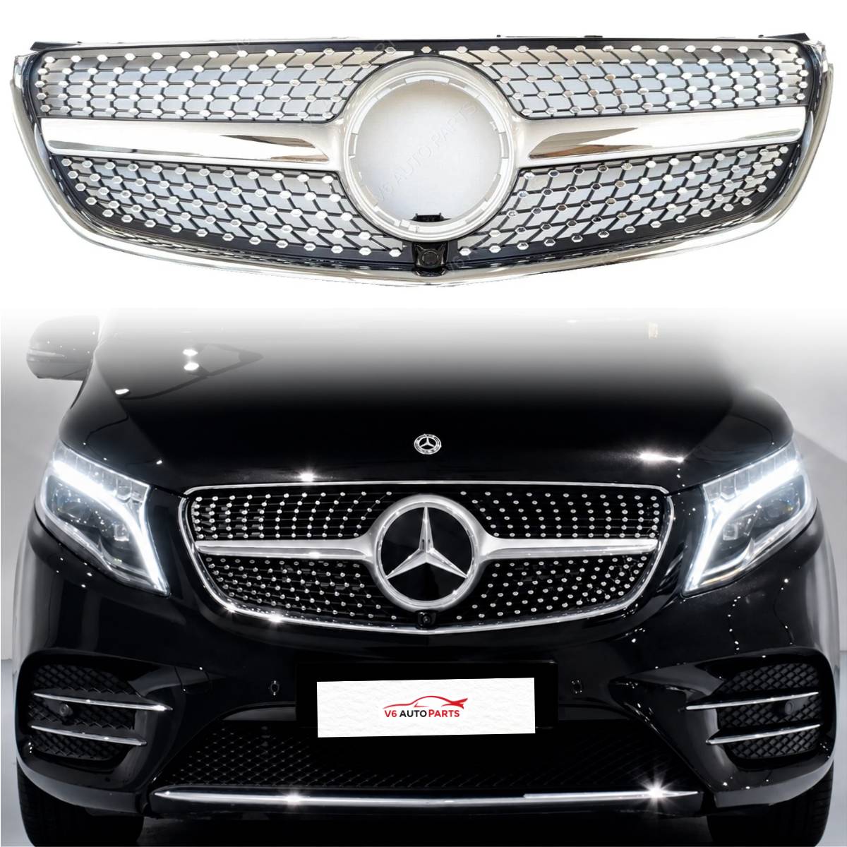 For Mercedes V-Class W447 V260 Chrome Diamond Front Radiator Grille (2015–2023)