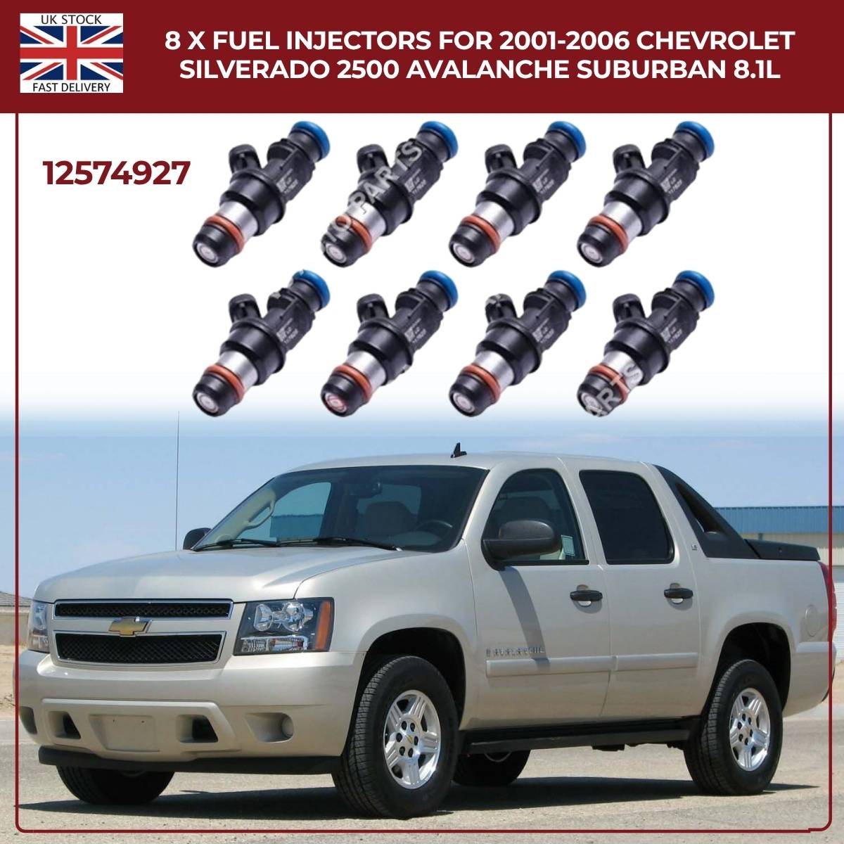 Set of 8 Fuel Injectors | Fits 2001–2006 Chevrolet Silverado, Avalanche & Suburban 8.1L V8