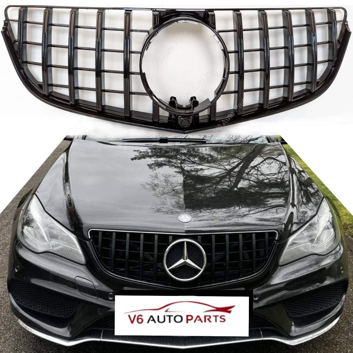 For Mercedes E-Class W207 GT Panamericana Front Bumper Grille – Gloss Black (E220, E300 | 2013–2016 Facelift)