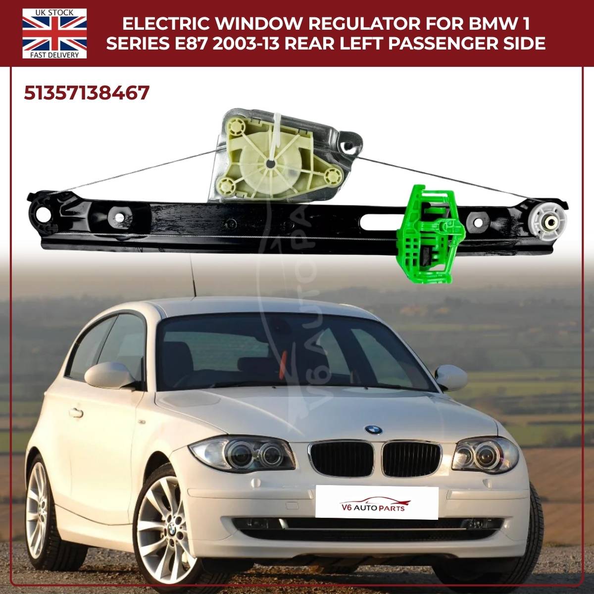 Rear Left Electric Window Regulator W/O Motor For BMW 1 Series E87 (2003–2013) – OEM 51357138467
