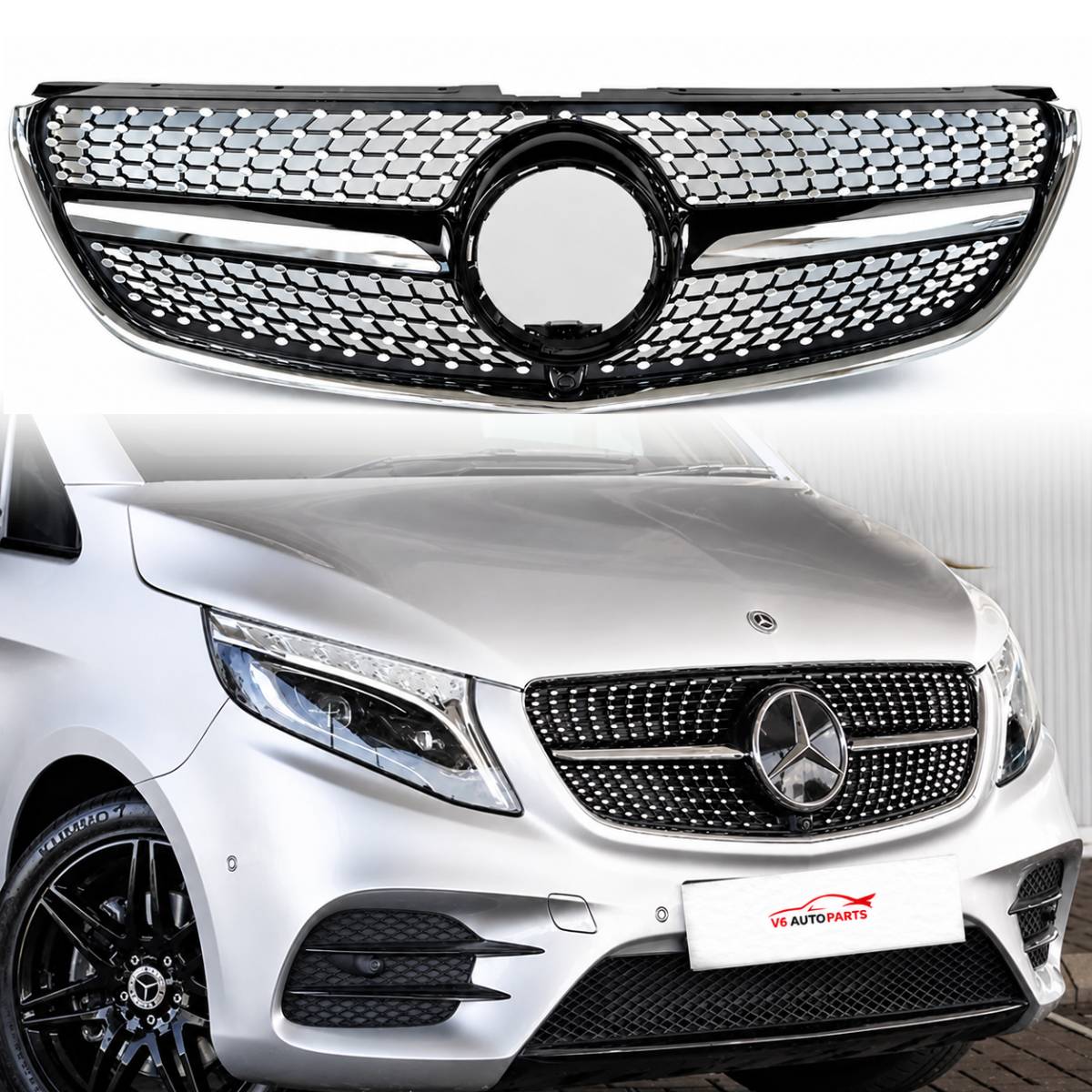 For Mercedes V-Class W447 V250 220 MPV Compatible front Bumper Diamond Black Grille 2015-22