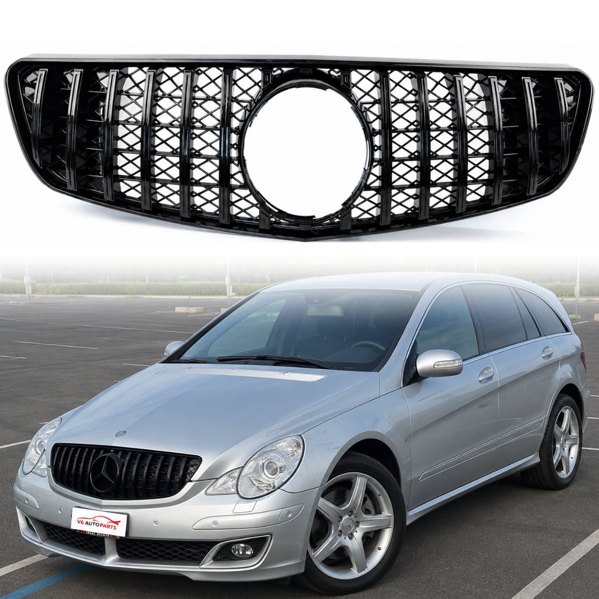 For Mercedes R-Class W251 AMG R300L Panamericana GT Front Bumper Grille – Gloss Black (2006–2010)