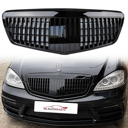 Maybach Style Front Radiator Grille – Gloss Black | Mercedes S‑Class W221 (2009–2013, S65 S400)