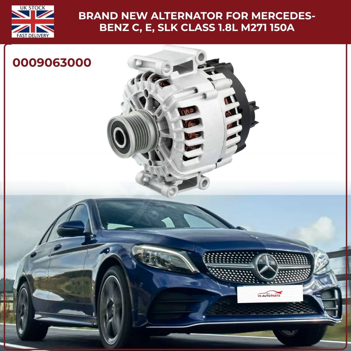 Brand New Alternator — Mercedes-Benz C/E/SLK 1.8L M271 Petrol | OE 0009063000 | 12V 150A