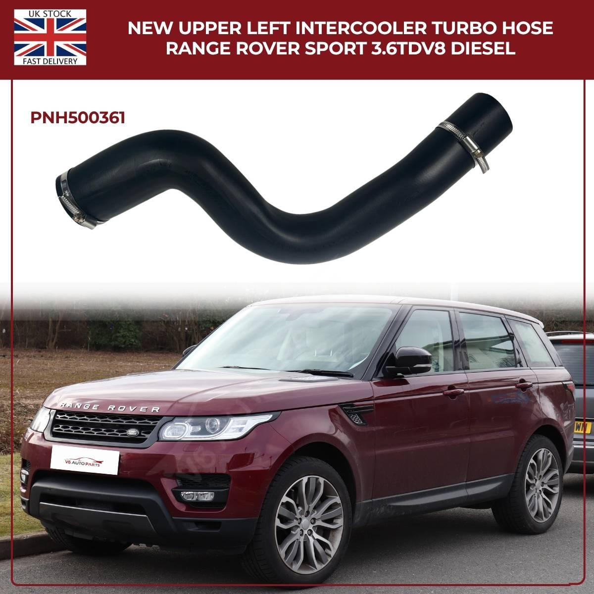 Range Rover Sport 3.6 TDV8 Intercooler Turbo Hose – Upper Left (PNH500361, Diesel OE Replacement)
