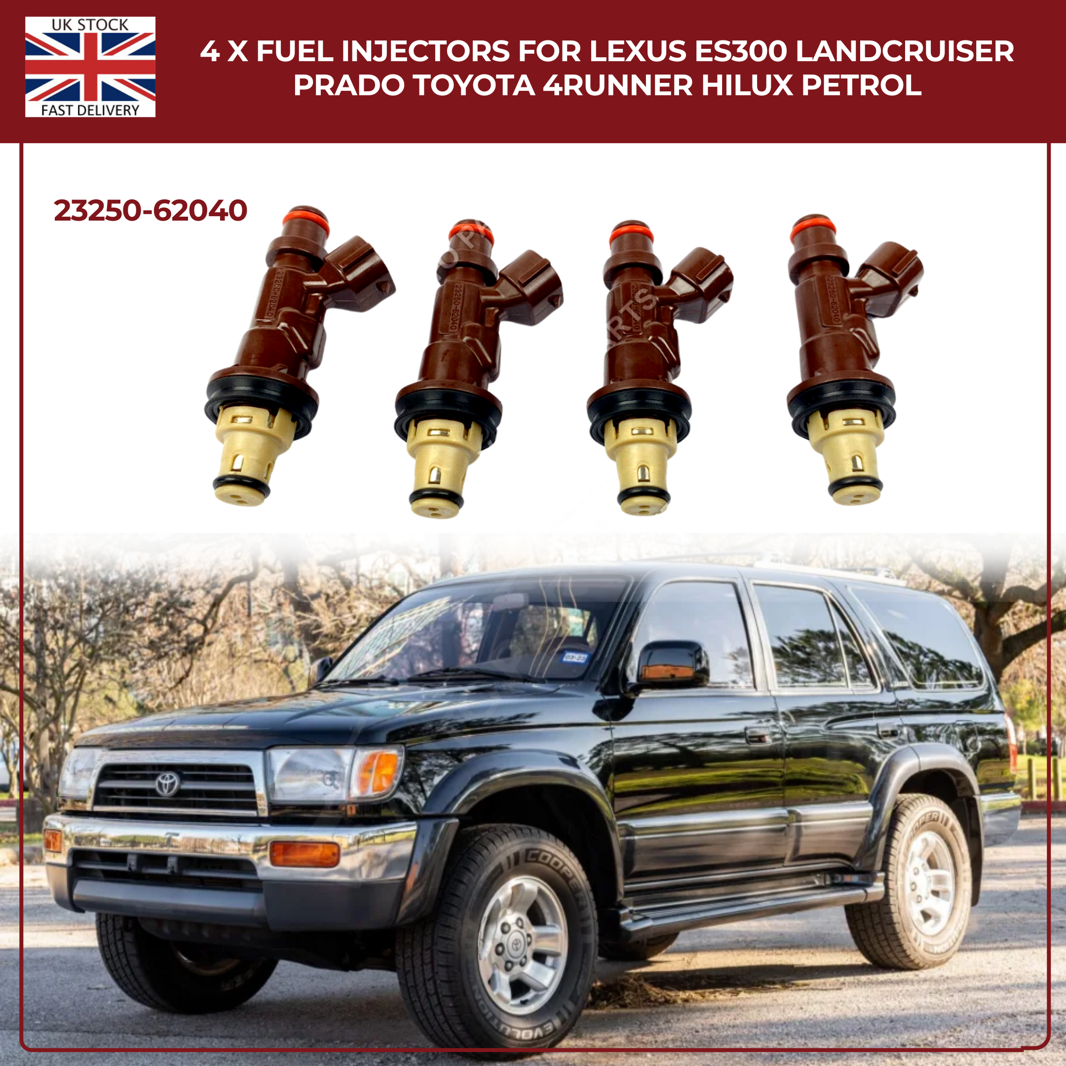 4 x Fuel Injectors For Lexus ES300 Landcruiser Prado Toyota 4Runner Hilux Petrol