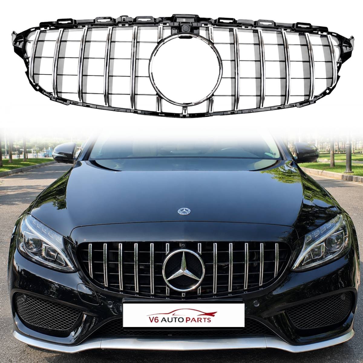 Mercedes‑Benz C‑Class C205 Coupe GT‑R Panamericana Front Radiator Grille (2015‑2018, With Camera Hole)