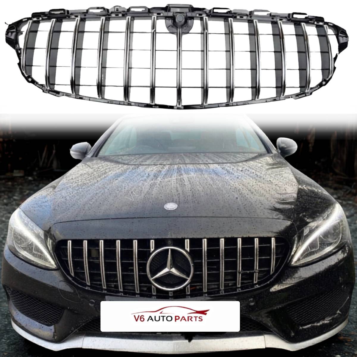 VORDERER KÜHLERGRILL IM CHROM-GT-R-STIL FÜR 2015–2018 Benz C-Klasse C205 C200 GT PANAMERICANA 