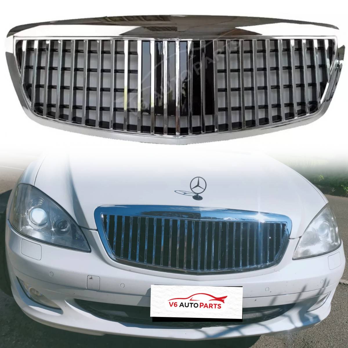 Mercedes S-Class W221 Front Bumper Grille – Chrome (2005–2009 S63 / S350CGI / Maybach AMG)