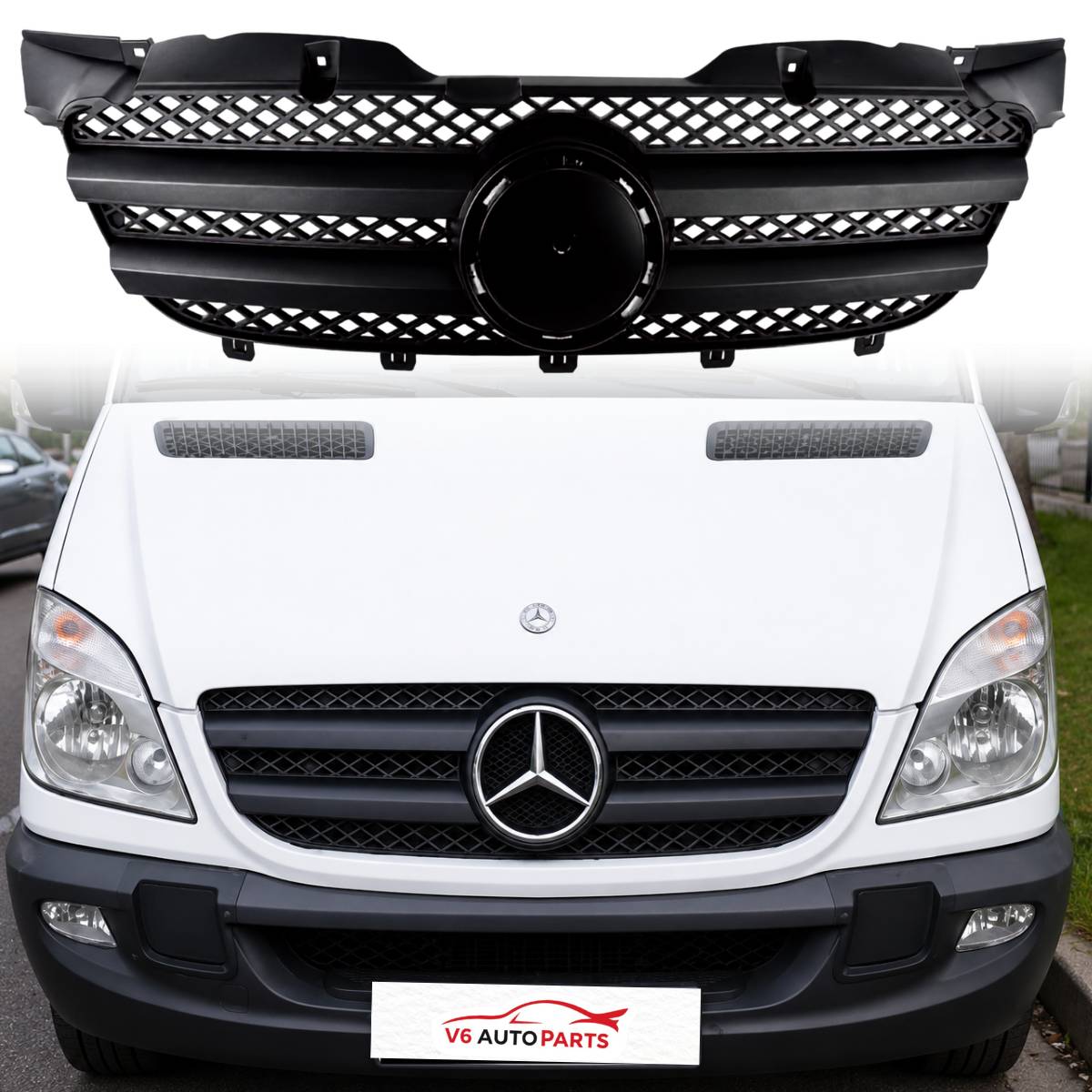 Black Front Radiator Grille – Mercedes Sprinter W906 2008–2013 (Pre‑Facelift, Standard Style)