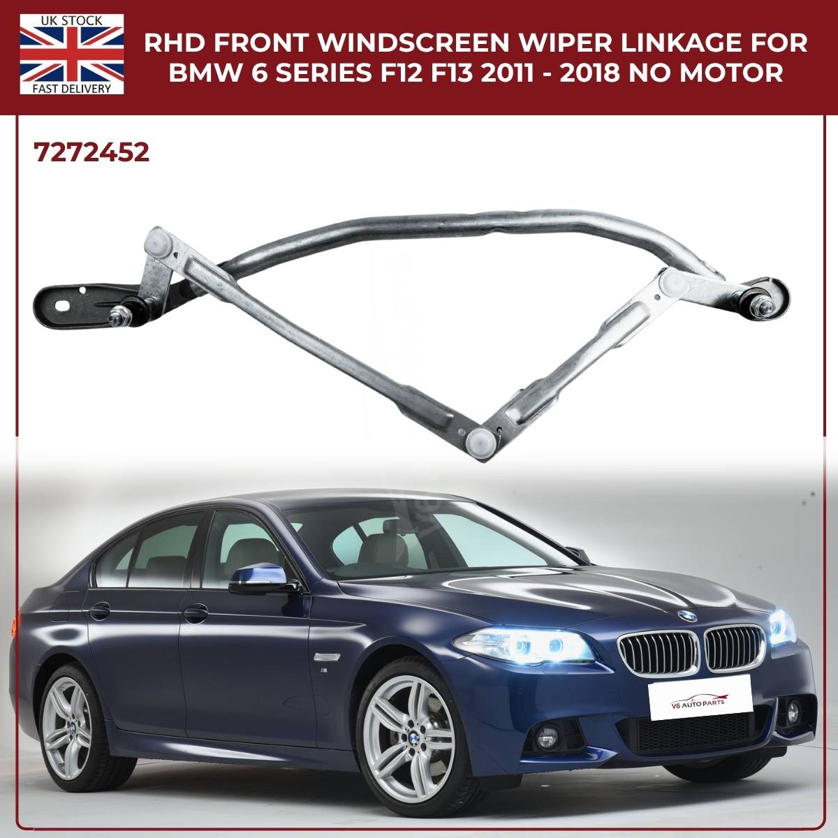 BMW RHD Front Wiper Linkage Assembly – Fits 2009‑2017 5 Series F10/F11 & 6 Series – Part No. 7272452