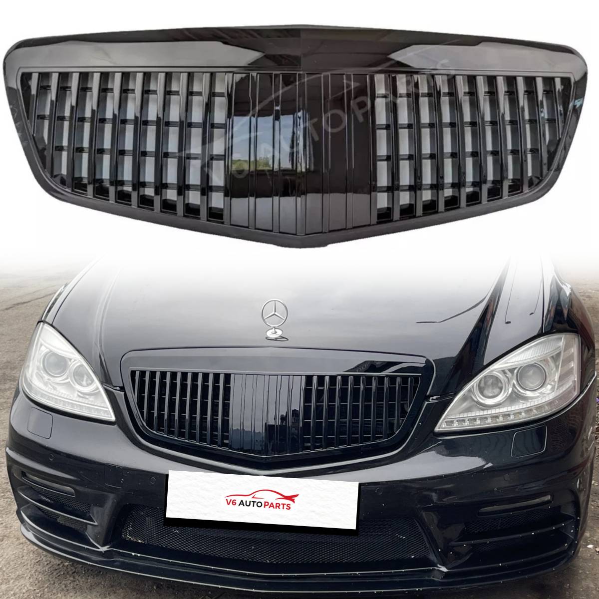 118B Kühlergrill vorne, glänzend schwarz, für Mercedes-Benz W221 S-Klasse S63 AMG Maybach S300 S320 S350 von 2009 bis 2013