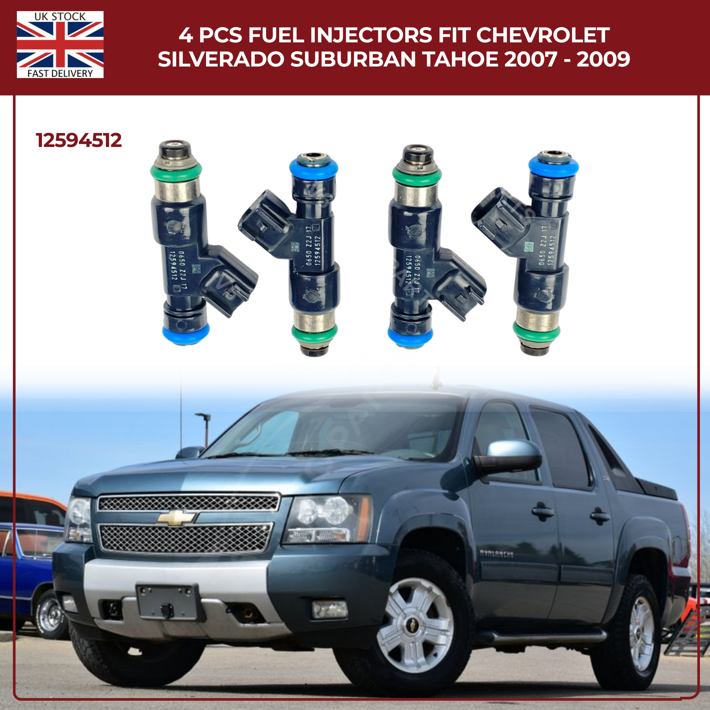 4 PCS Fuel Injectors 12594512 Fit Chevrolet Silverado Suburban Tahoe 2007 - 2009