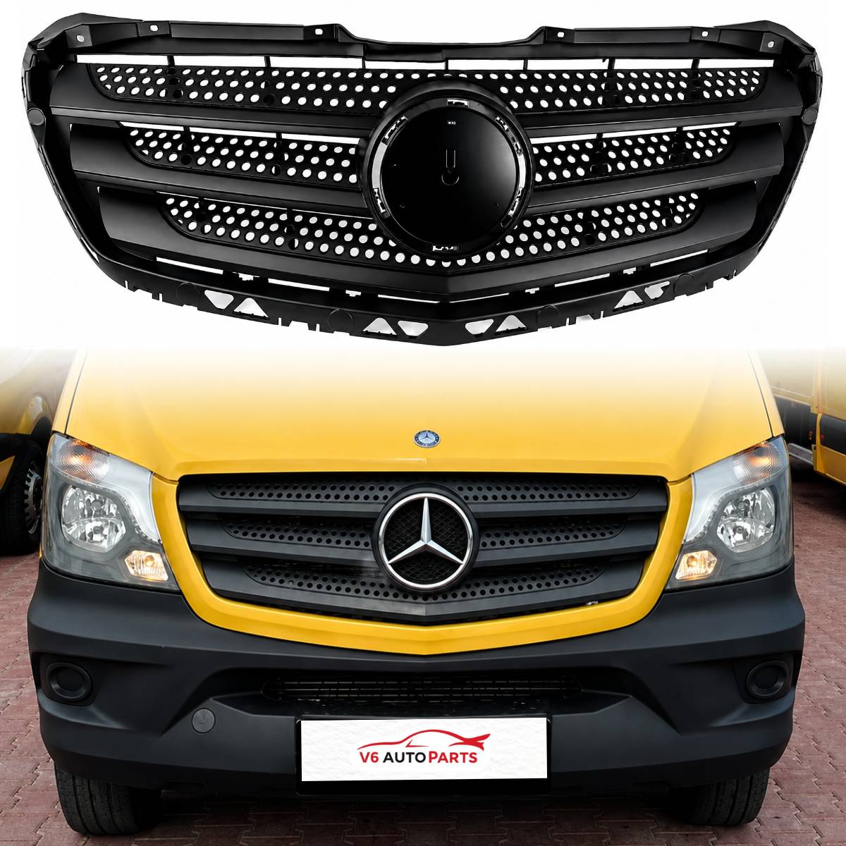 Front Bumper Radiator Grille for Mercedes-Benz Sprinter W906 319 CDI Van / Bus / Chassis Cab (2013–2017 Facelift) – Black, No Emblem