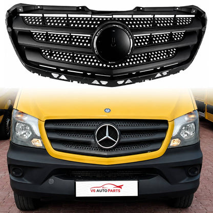 Front Bumper Radiator Grille for Mercedes-Benz Sprinter W906 319 CDI Van / Bus / Chassis Cab (2013–2017 Facelift) – Black, No Emblem