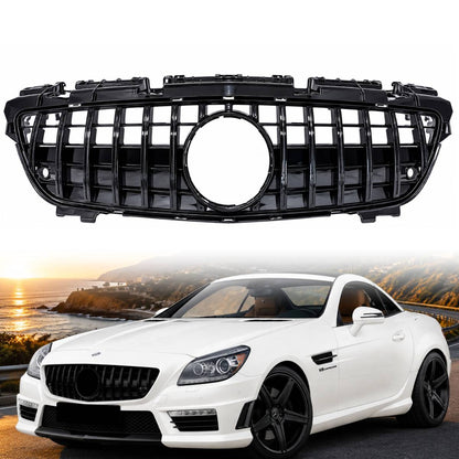 Front Black Panamericana GT-R Replacement Grille for Mercedes SLK-Class R172 (2011-2016) AMG Style, Distronic Compatible