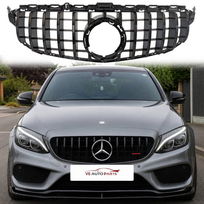 Front Bumper Panamericana Gloss Black Grille – Mercedes C‑Class S205 (2018–2020 C43 AMG)