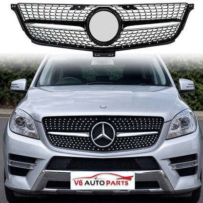 For Mercedes M‑Class X166 ML63 AMG Front Radiator Diamond Grille Black Chrome (2011–2016)
