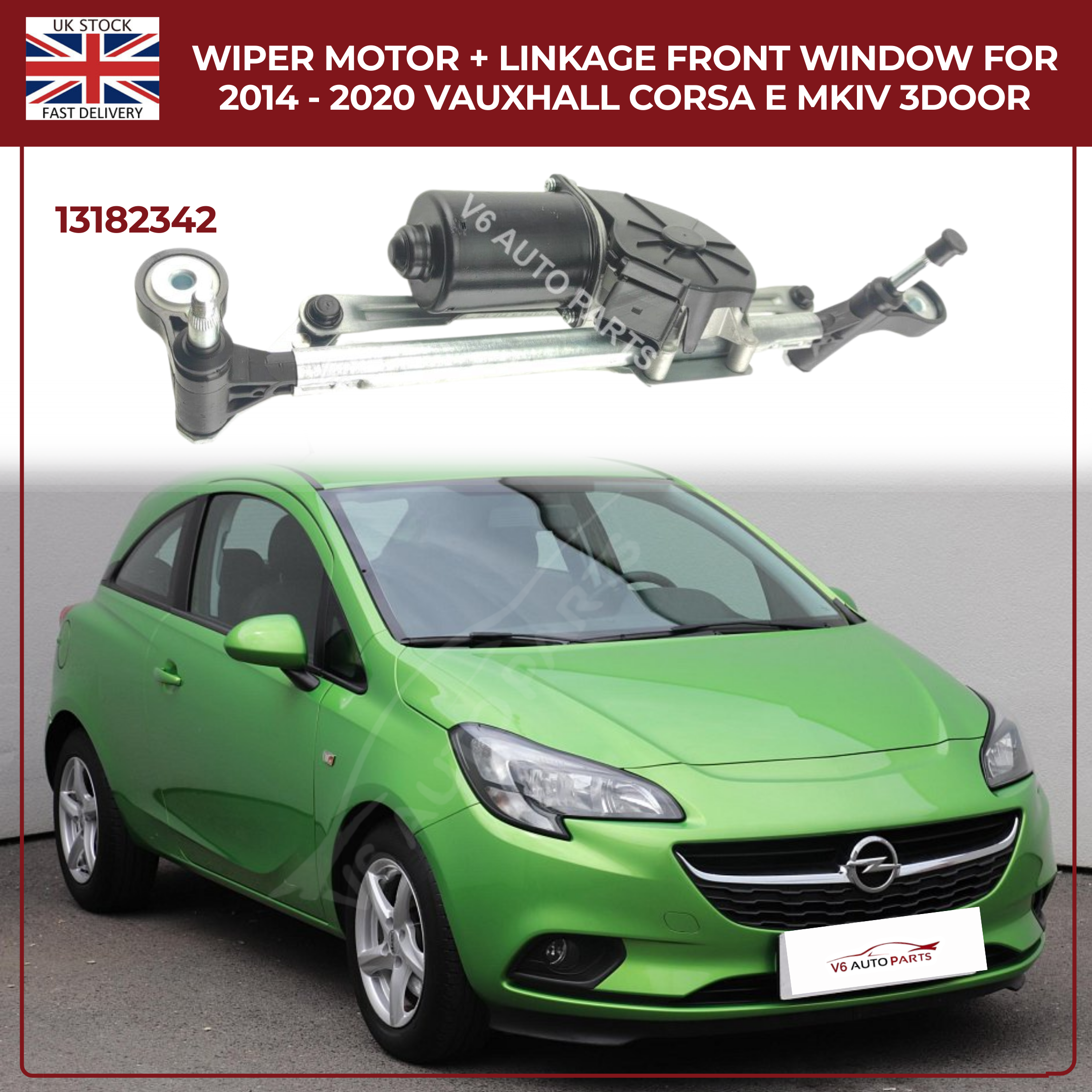 Wiper Motor + Linkage Front Window For 2014 - 2020 Vauxhall Corsa E MKIV 3Door