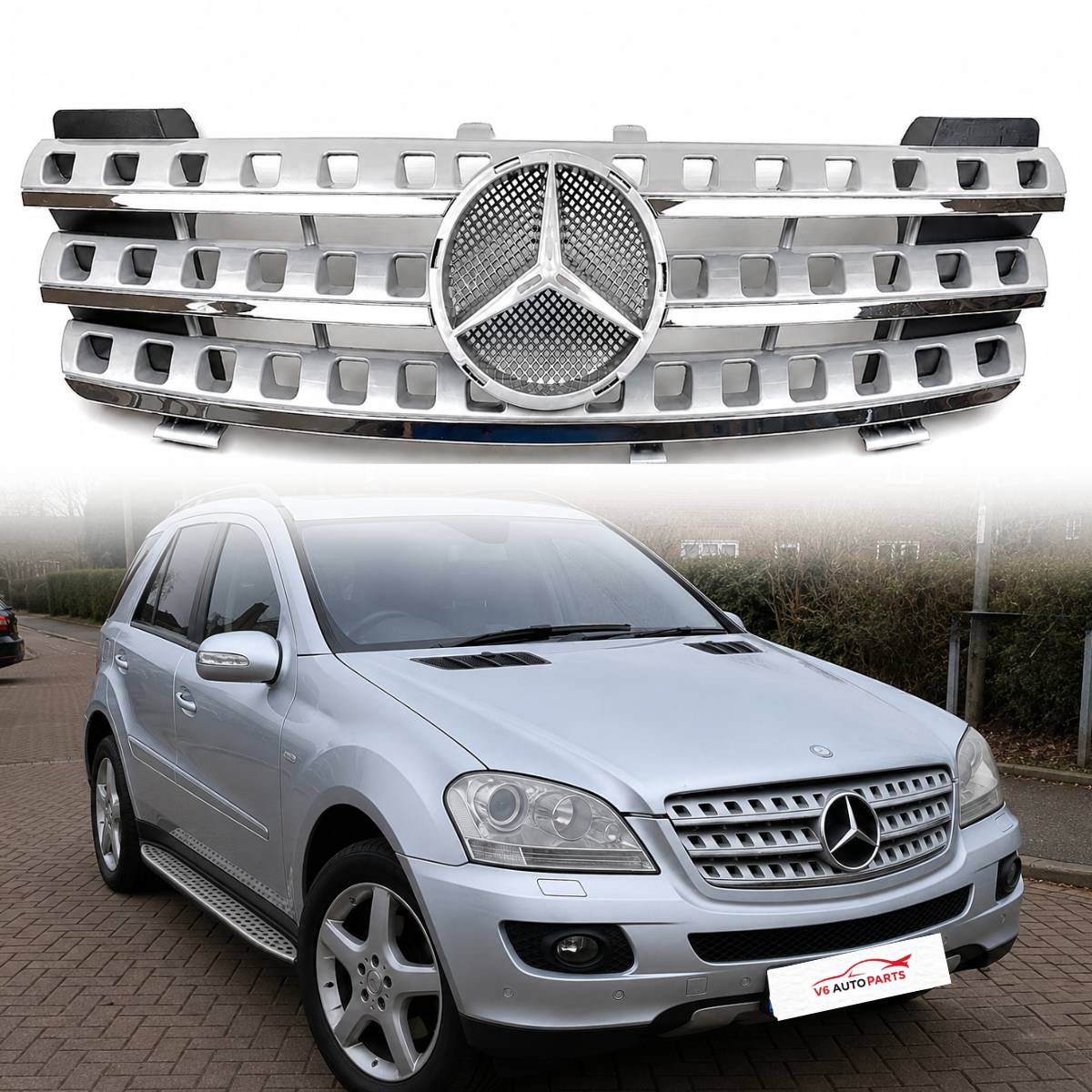 Front Bumper Chrome Grille – Mercedes M-Class W164 (2005–2008) ML500 ML550