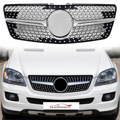 For Mercedes M-Class W164 Front Radiator Diamond Chrome Grille (2009–2012 ML320)
