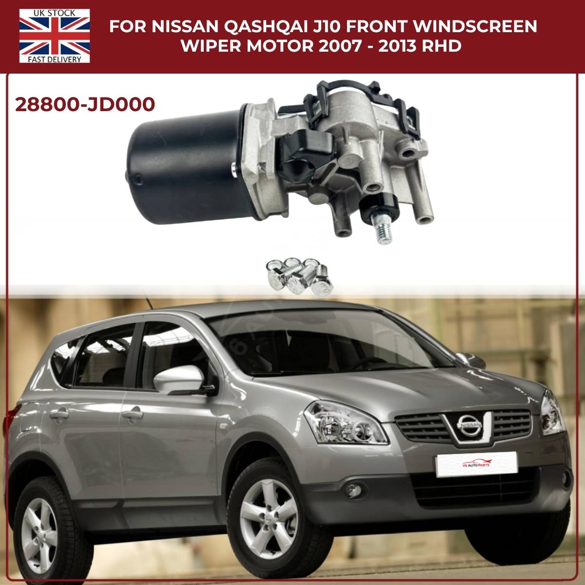 Front Windscreen Wiper Motor for Nissan Qashqai +2 JJ10 (2008–2013) – Replacement for 28800JD000