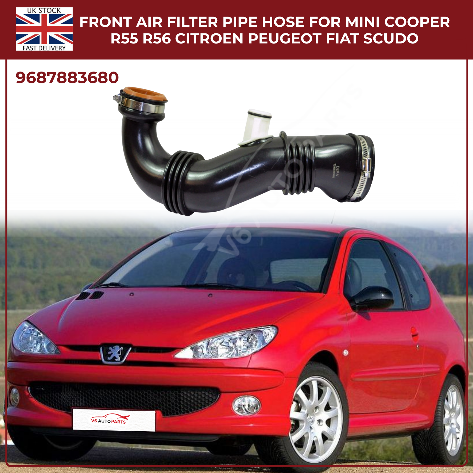 Front Air Filter Pipe / Turbocharger Hose for MINI Cooper R55 R56, Citroën, Peugeot, Fiat 1.6 HDi