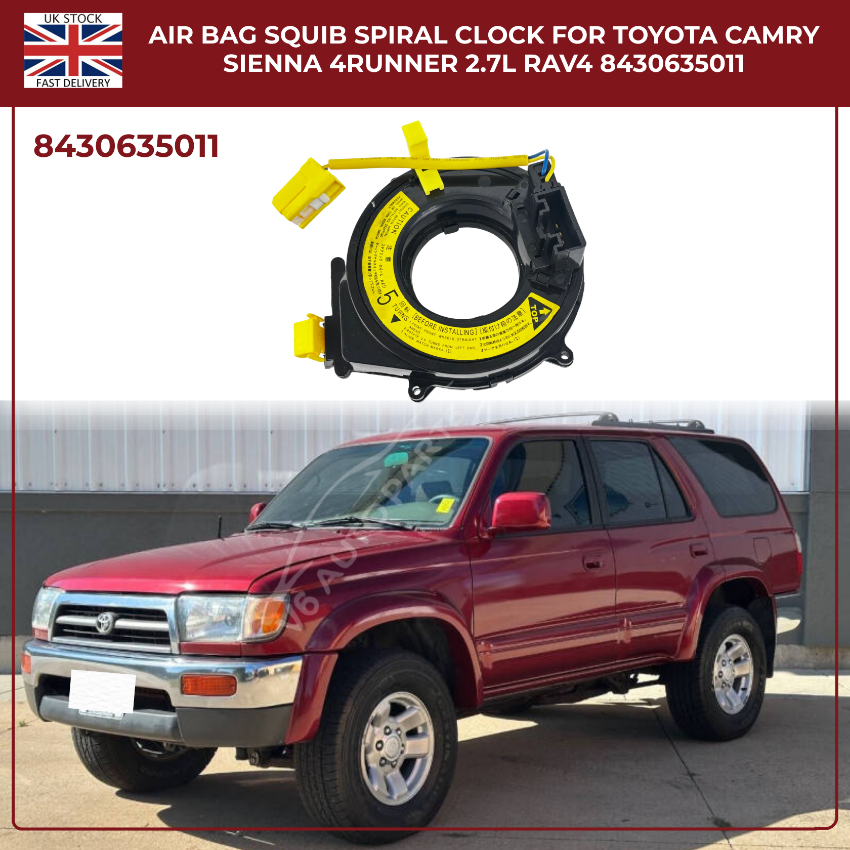 Air Bag Squib Spiral Spring Fits Toyota Picnic RAV4 4Runner  2.2 2.0 (84306-35011)