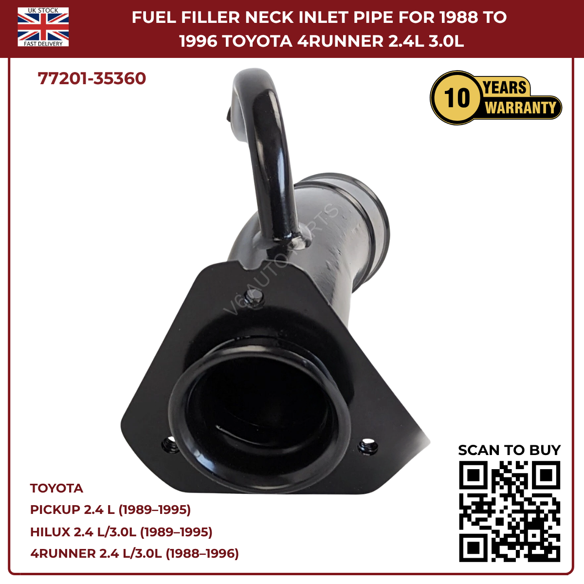 Fuel Filler Neck Inlet Pipe Tube – Fits 1988–1996 Toyota 4Runner & Hilux 2.4L / 3.0L
