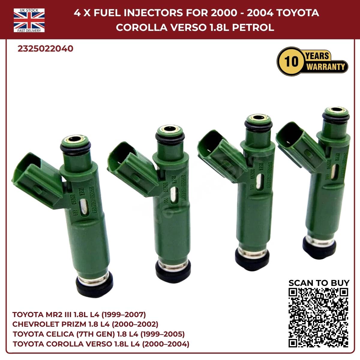 4× Fuel Injectors 23250-22040 – Toyota MR2 III 1999–2007 – 1.8L Petrol 1ZZ-FE