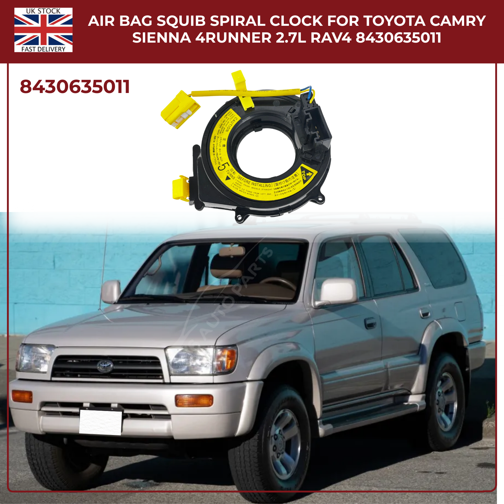 Air Bag Squib Spiral Spring Fits Toyota Picnic RAV4 4Runner  2.2 2.0 (84306-35011)