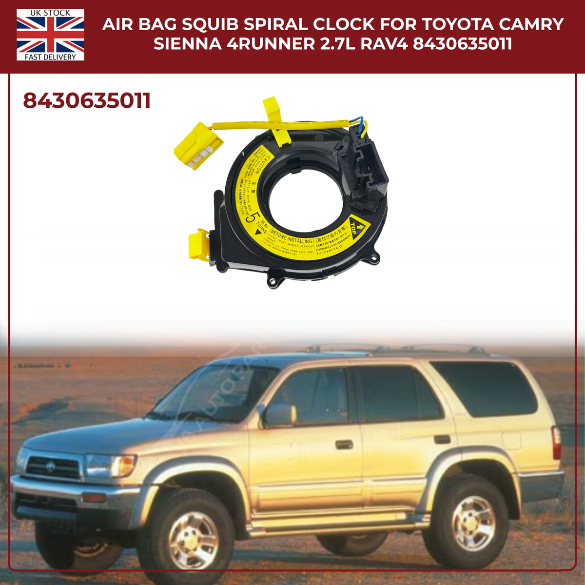 Air Bag Squib Spiral Spring Fits Toyota Picnic RAV4 4Runner  2.2 2.0 (84306-35011)