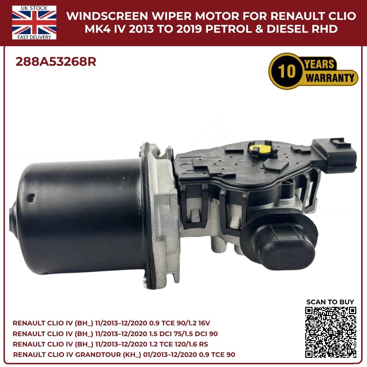image of Front Windscreen Wiper Motor for Renault Clio MK4 Petrol and Diesel 288A53268R