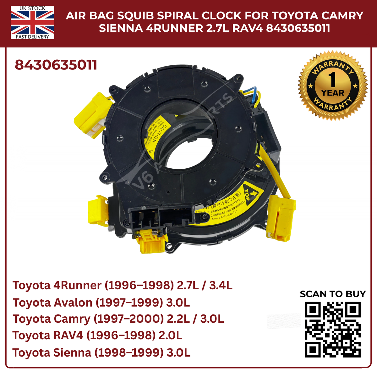 Air Bag Squib Spiral Spring Fits Toyota Picnic RAV4 4Runner  2.2 2.0 (84306-35011)
