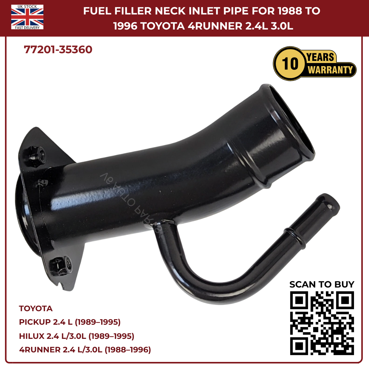 Fuel Filler Neck Inlet Pipe Tube – Fits 1988–1996 Toyota 4Runner & Hilux 2.4L / 3.0L