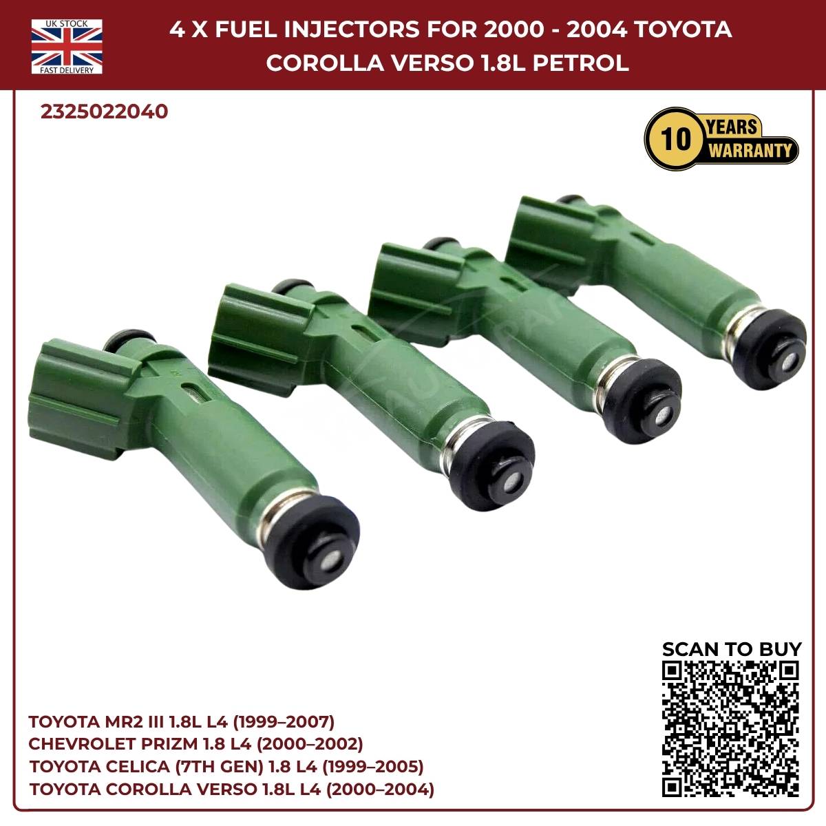 4× Fuel Injectors 23250-22040 – Toyota MR2 III 1999–2007 – 1.8L Petrol 1ZZ-FE