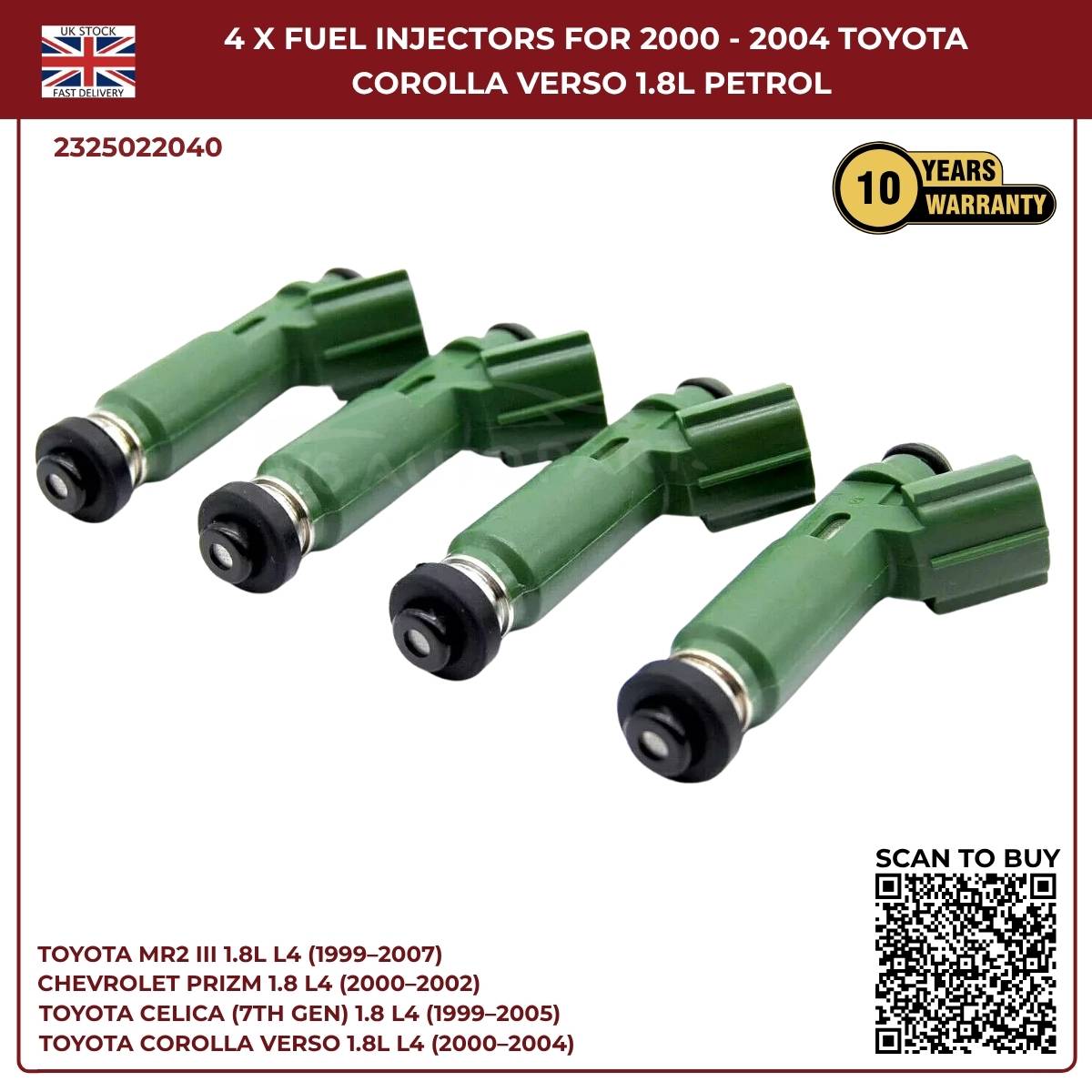 4× Fuel Injectors 23250-22040 – Toyota MR2 III 1999–2007 – 1.8L Petrol 1ZZ-FE