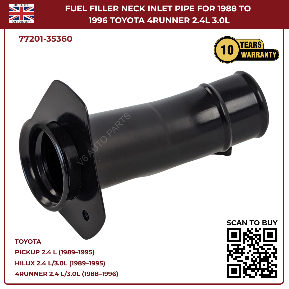 Fuel Filler Neck Inlet Pipe Tube – Fits 1988–1996 Toyota 4Runner & Hilux 2.4L / 3.0L
