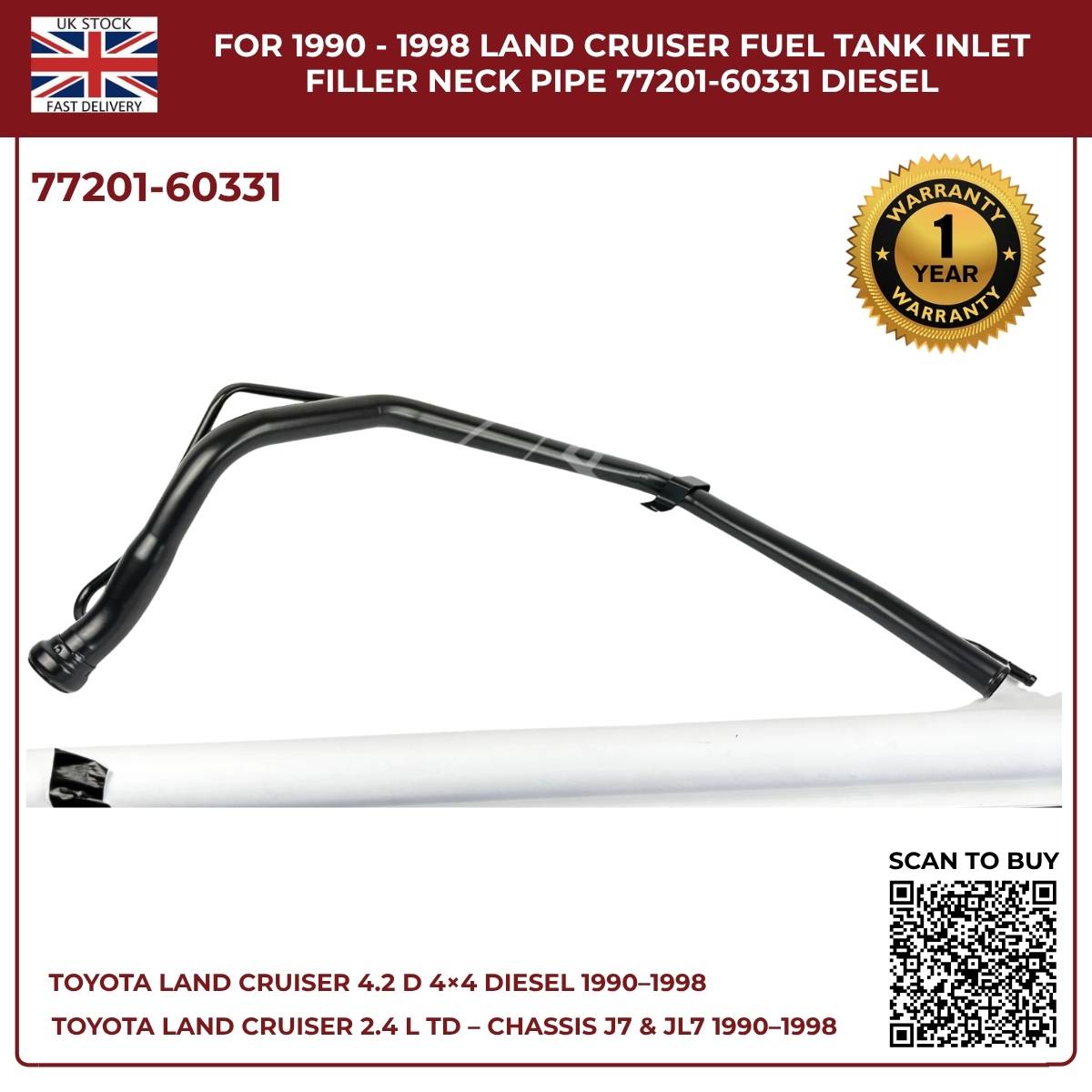 Image of 77201-60331 fuel tank filler neck for Toyota Land Cruiser 1990–1998