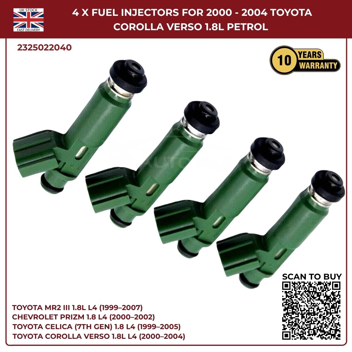 4× Fuel Injectors 23250-22040 – Toyota MR2 III 1999–2007 – 1.8L Petrol 1ZZ-FE