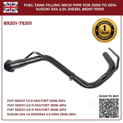Fuel Tank Filler Neck Pipe 89201-79J01 – Fits 2006–2014 Suzuki SX4 & Fiat Sedici (Diesel, OEM Replacement)