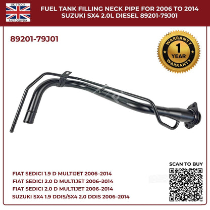 Fuel Tank Filler Neck Pipe 89201-79J01 – Fits 2006–2014 Suzuki SX4 & Fiat Sedici (Diesel, OEM Replacement)