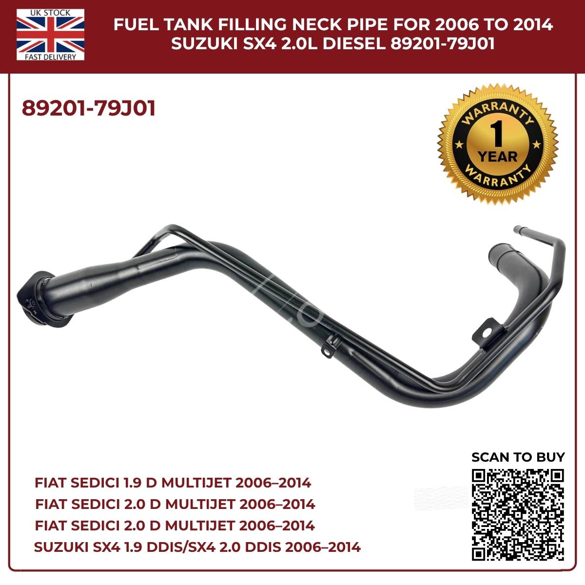 Fuel Tank Filler Neck Pipe 89201-79J01 – Fits 2006–2014 Suzuki SX4 & Fiat Sedici (Diesel, OEM Replacement)