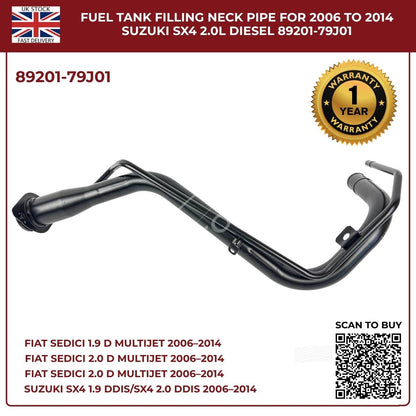 Fuel Tank Filler Neck Pipe 89201-79J01 – Fits 2006–2014 Suzuki SX4 & Fiat Sedici (Diesel, OEM Replacement)