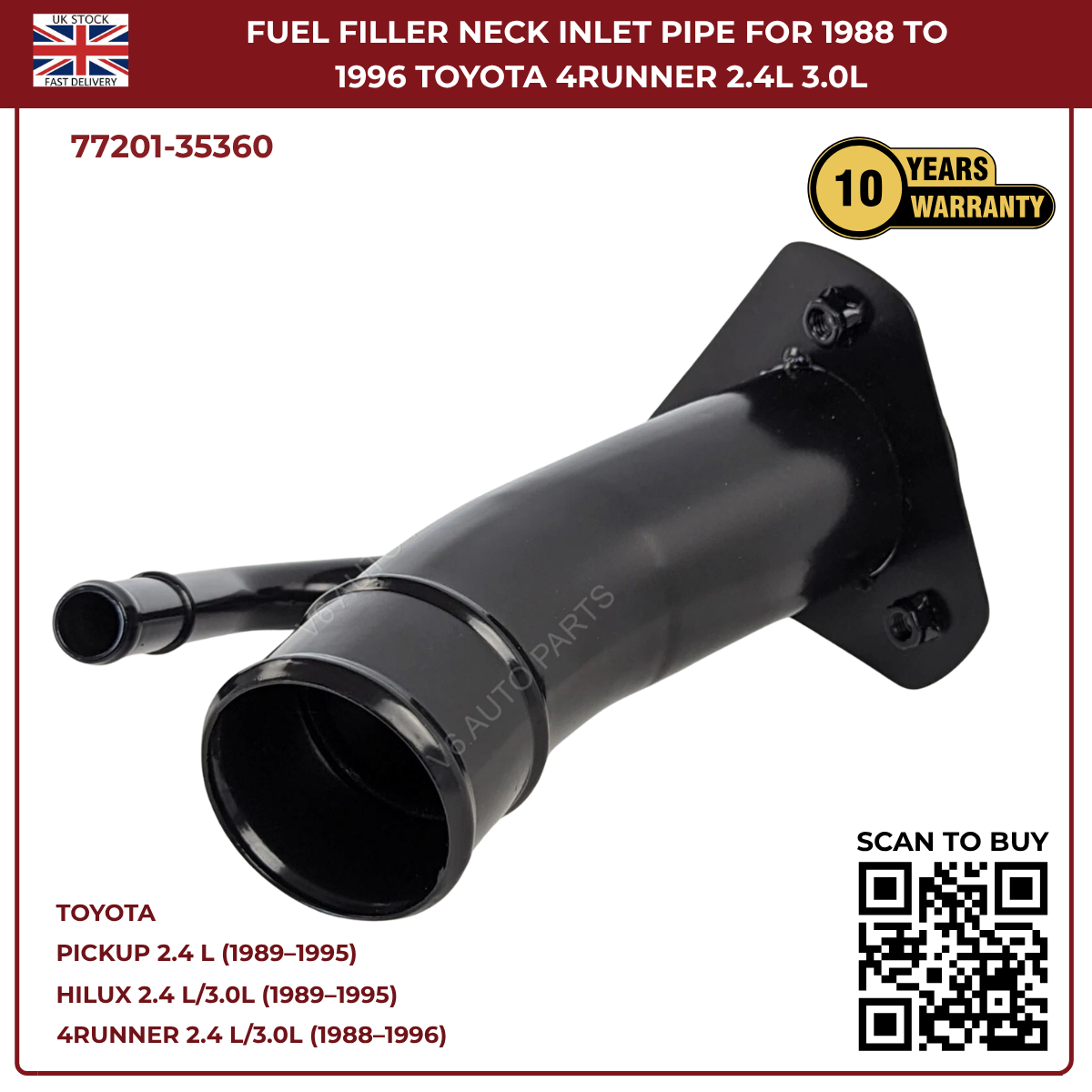 Fuel Filler Neck Inlet Pipe Tube – Fits 1988–1996 Toyota 4Runner & Hilux 2.4L / 3.0L